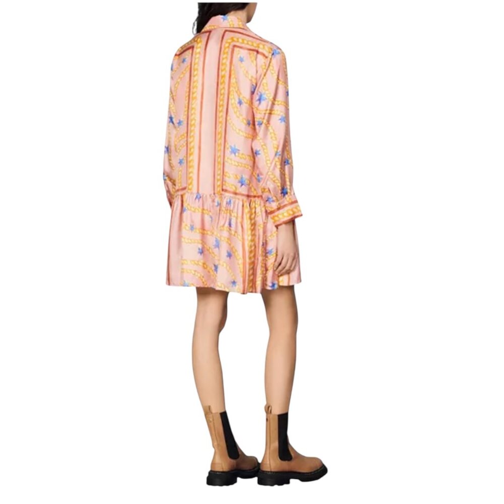 Sandro Alexiane Silk Dress‎ Multicolor Chain Print Pink Orange Blue Size 36 US 4 - Picture 12 of 16